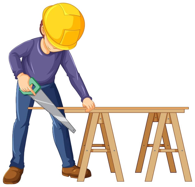 Free vector a construction worker cutting wood