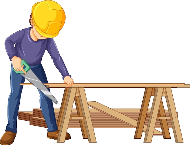 Free vector a construction worker cutting wood