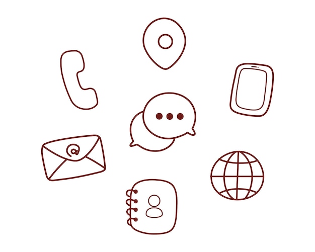 Free vector contact icon sign or symbol set hand drawn cartoon art illustration