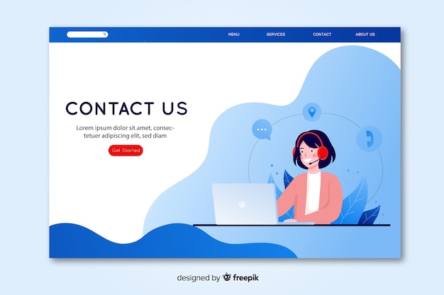 Contact us landing page with operator sitting at desk