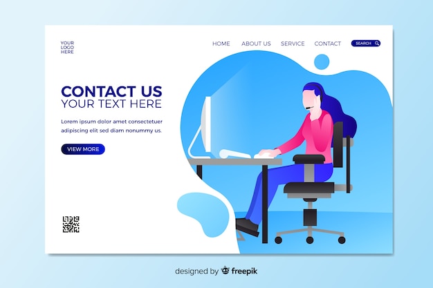 Free Vector contact us landing page with woman sitting at desk