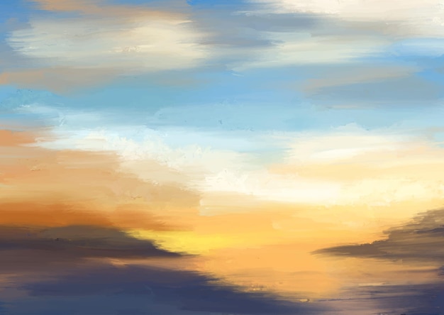 Free Vector contemporary hand painted sunset landscape in oil paints