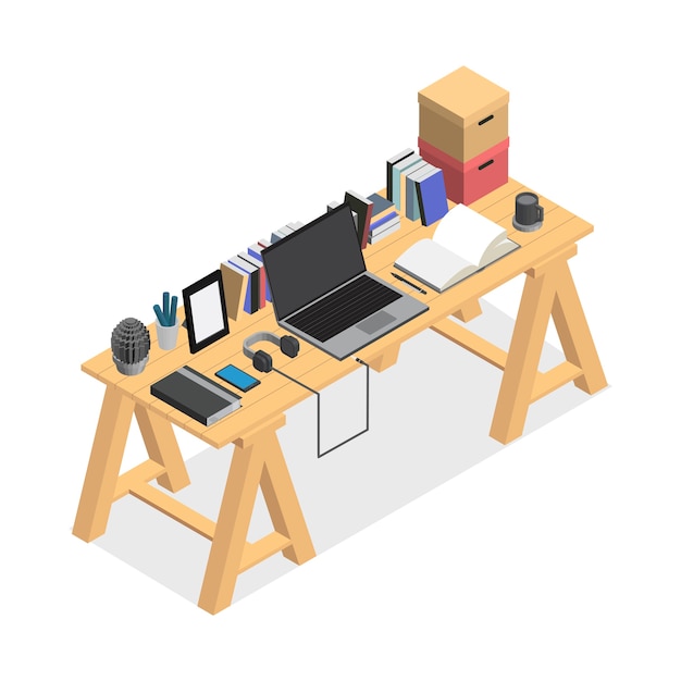 Contemporary working space isolated on background