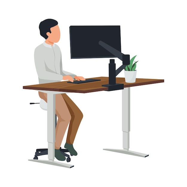 Free Vector contemporary workspace flat composition with character of man sitting at tall computer table  illustration