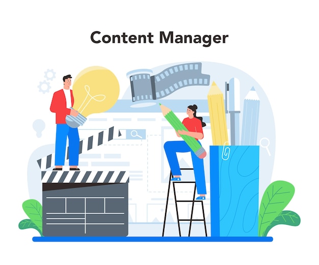 Free Vector content management concept idea of digital strategy and content for social network or website promotion communication with customer on social media isolated flat illustration