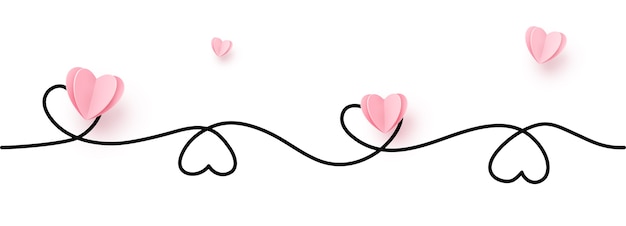 Free Vector continuous line heart shape border with realistic paper heart