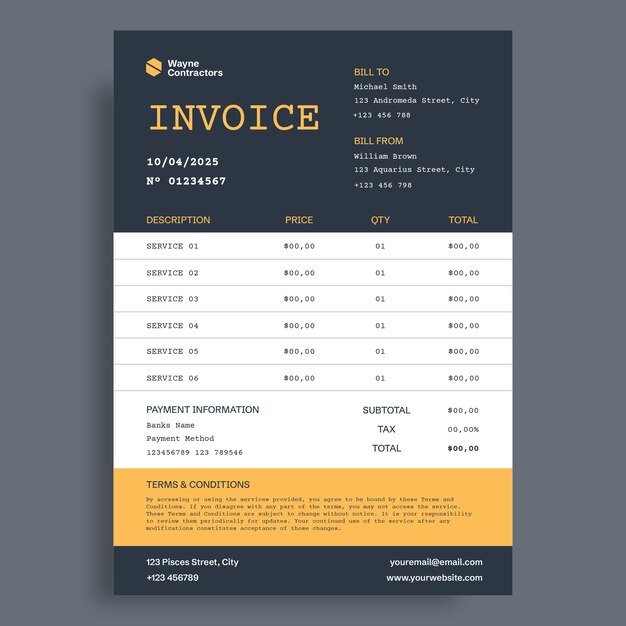 Contractor  invoice template design