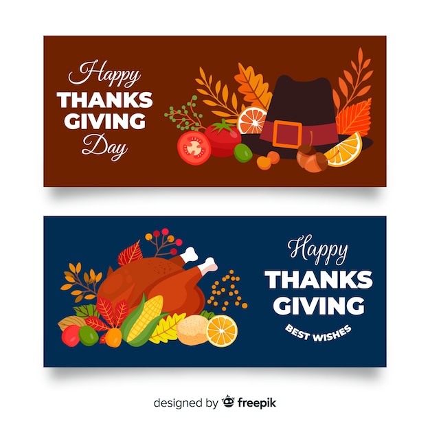 Cooked turkey thanksgiving banners design