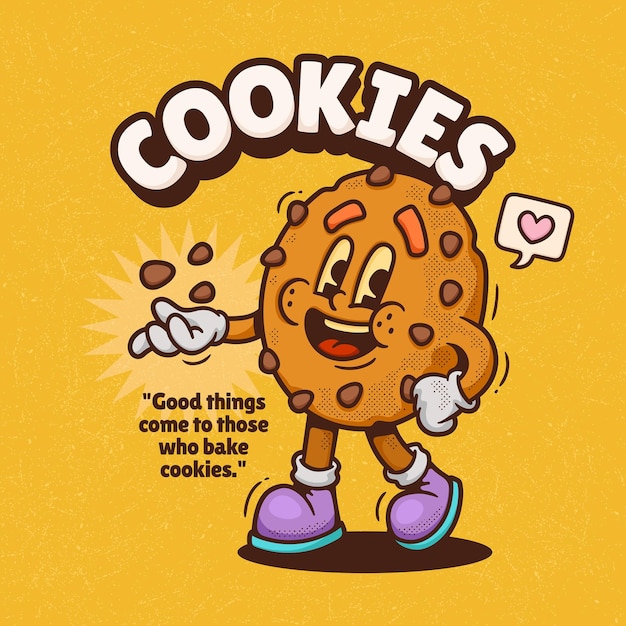 Cookies Trendy Retro Cartoon Vector Hand Drawn