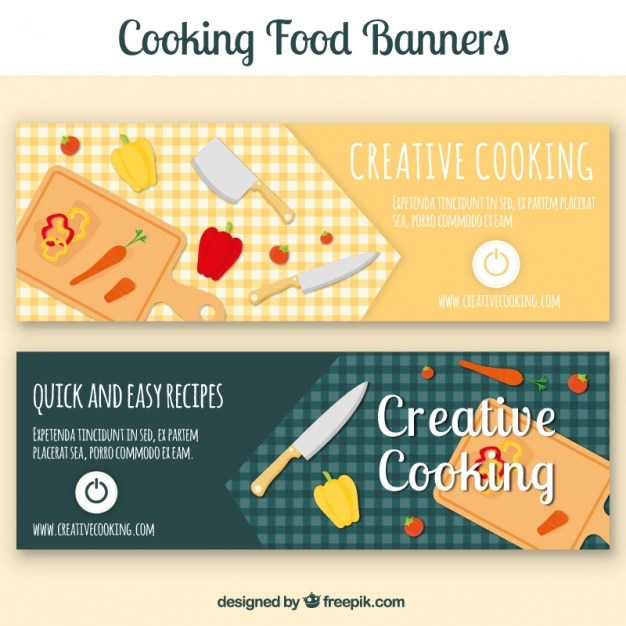 Free Vector cooking banners with cutting board and vegetables