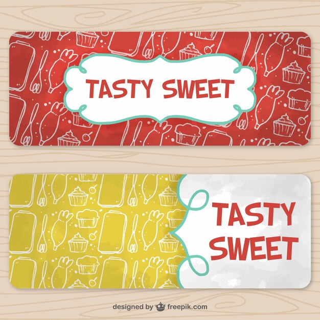 Cooking banners with hand-drawn elements