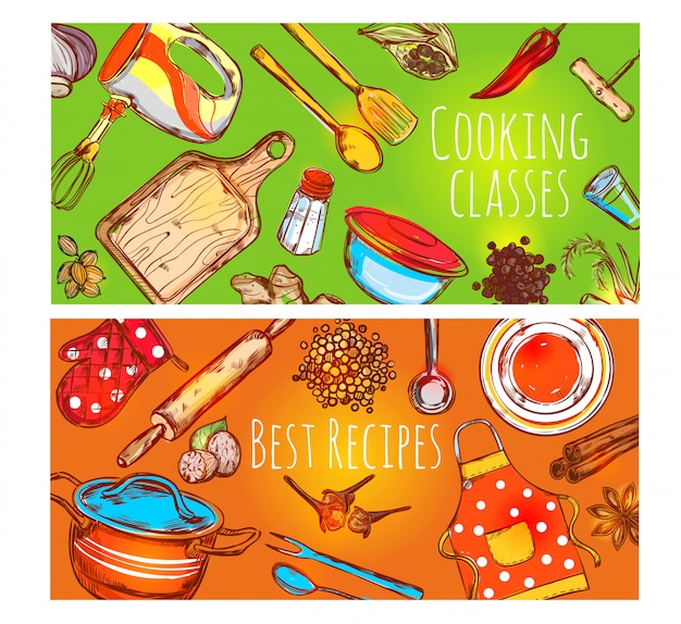 Cooking Classes Banners Set