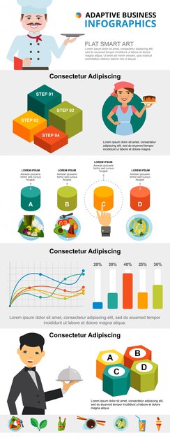 Cooking and marketing infograph charts set