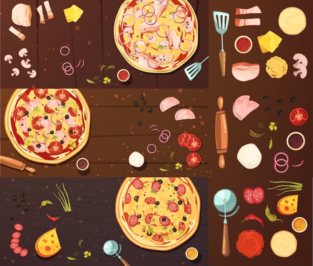 Free Vector cooking of pizza banners set