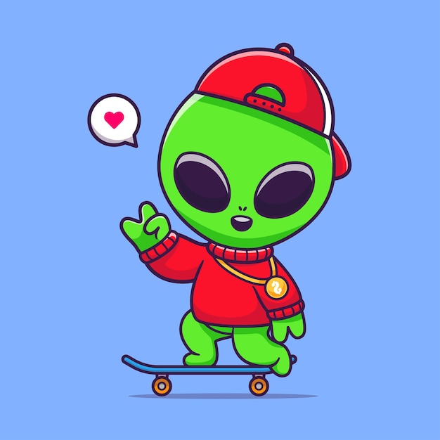 Free Vector cool alien playing skateboard cartoon vector icon illustration. science sport icon concept isolated premium vector. flat cartoon style