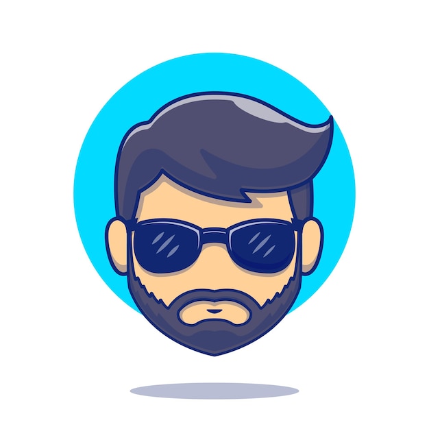 Free vector cool beard man barber head with glasses cartoon vector icon illustration. people barber icon concept isolated premium vector. flat cartoon style