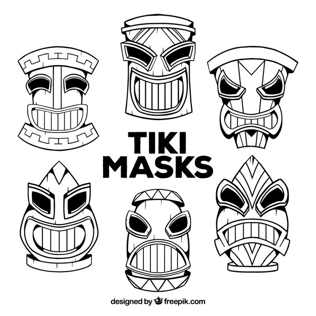 Free Vector cool collection of hand drawn tiki masks