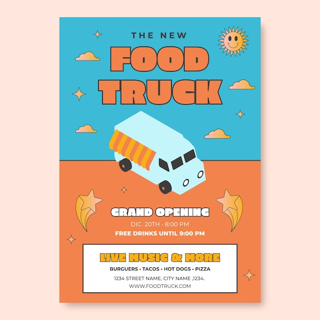 Cool colorful food truck flyer template