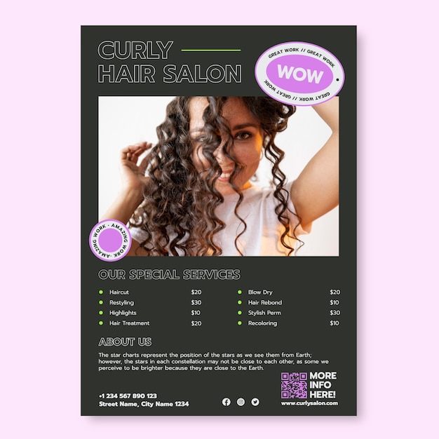 Free Vector cool curly hair salon poster