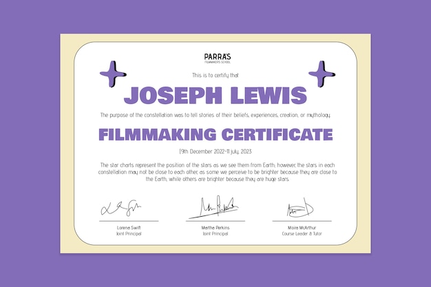 Cool filmmakers school certificate