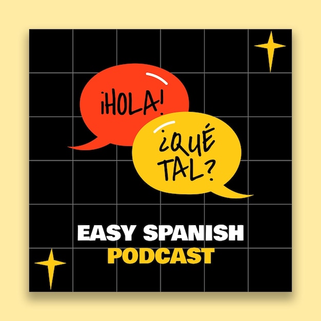 Free Vector cool hand drawn spanish learning podcast cover