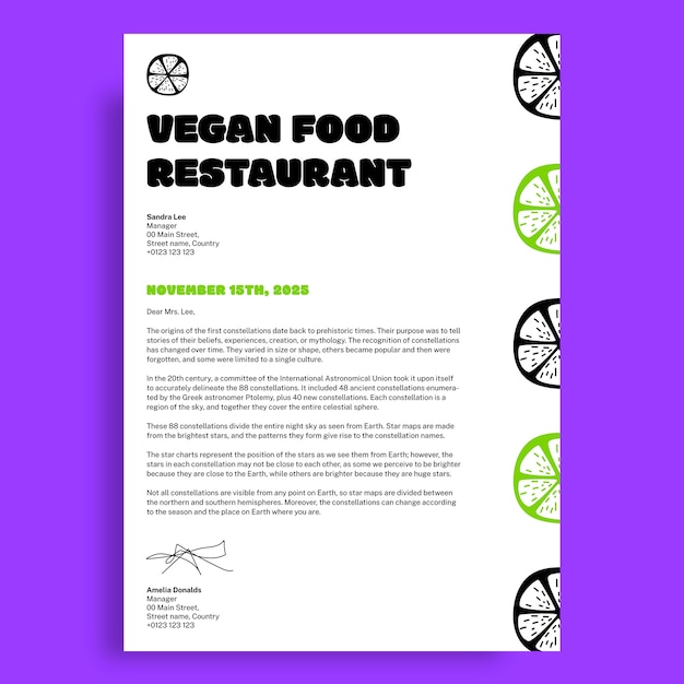 Cool hand-drawn vegan food restaurant letterhead