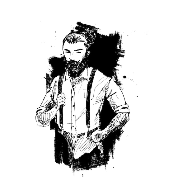 Cool hipster hair style design character skech poster design