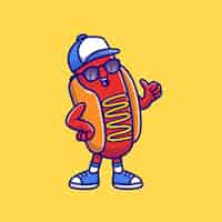 Free vector cool hotdog wearing glasses and hat cartoon   icon illustration. food fashion icon   isolated    . flat cartoon style