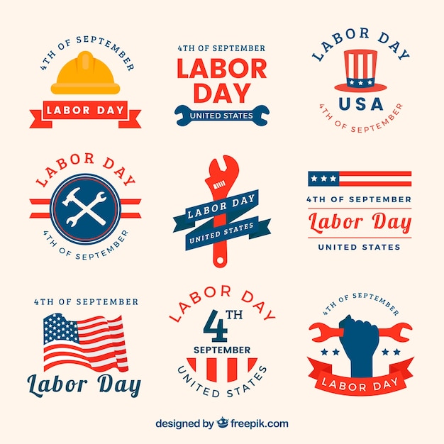 Free Vector cool labels for labor day 