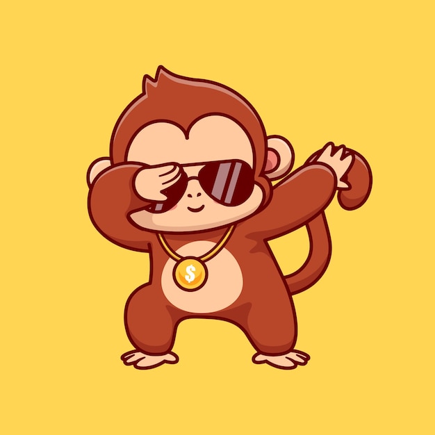 Free Vector cool monkey dabbing cartoon vector icon illustration. animal nature icon concept isolated premium vector. flat cartoon style