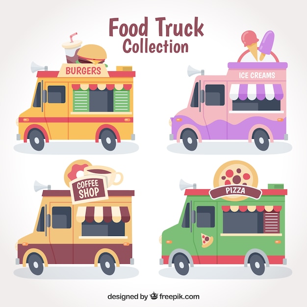 Cool pack of colorful food trucks