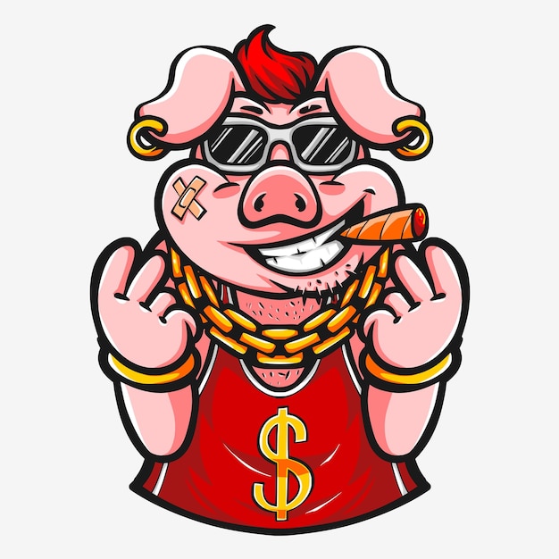 Free Vector cool pig character wearing backetball jersey