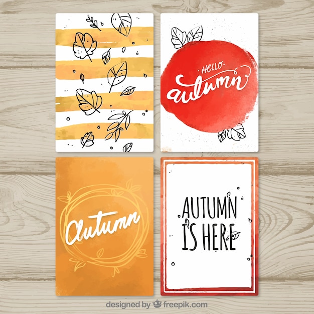 Free vector cool watercolor autumn card collection