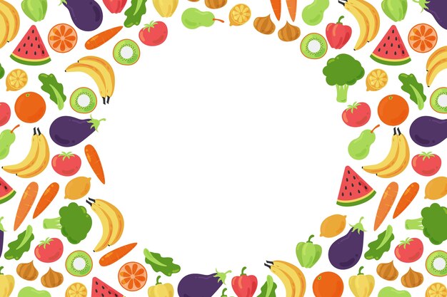 Copy space background surrounded by veggies and fruit