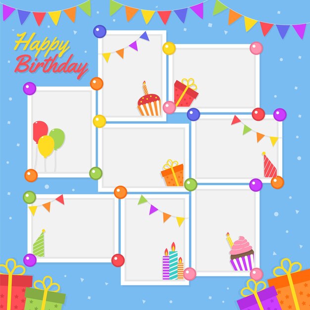 Copy space flat design birthday collage frame collection