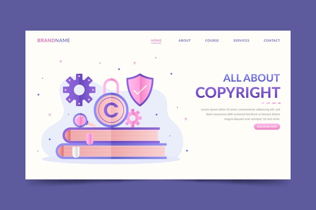 Free Vector copyright landing page template with books and lock