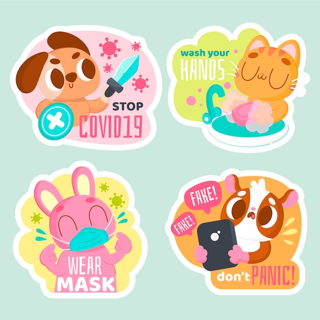 Coronavirus concept stickers with cute animals