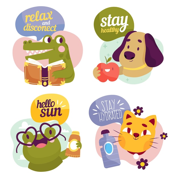 Coronavirus concept stickers with cute animals