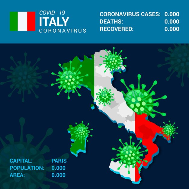 Coronavirus country map infographic for italy