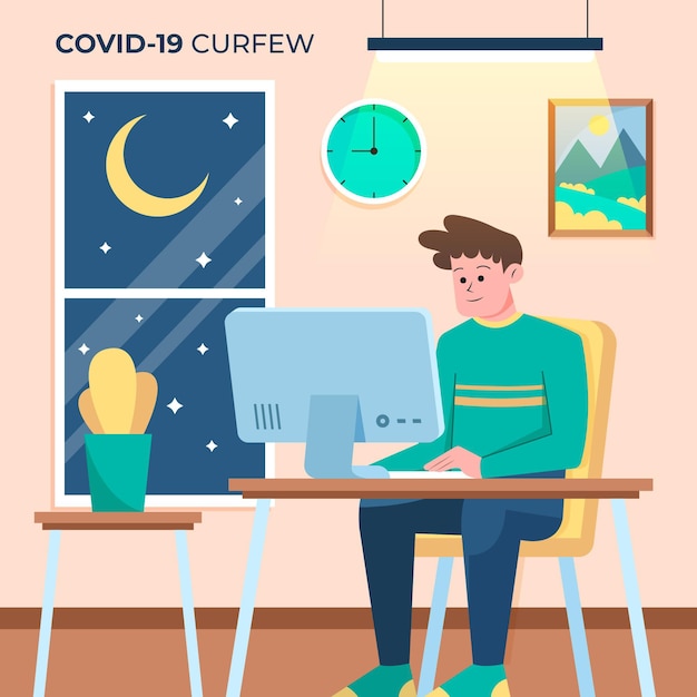 Free Vector coronavirus curfew concept illustration