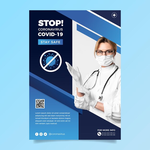 Coronavirus flyer template with photo