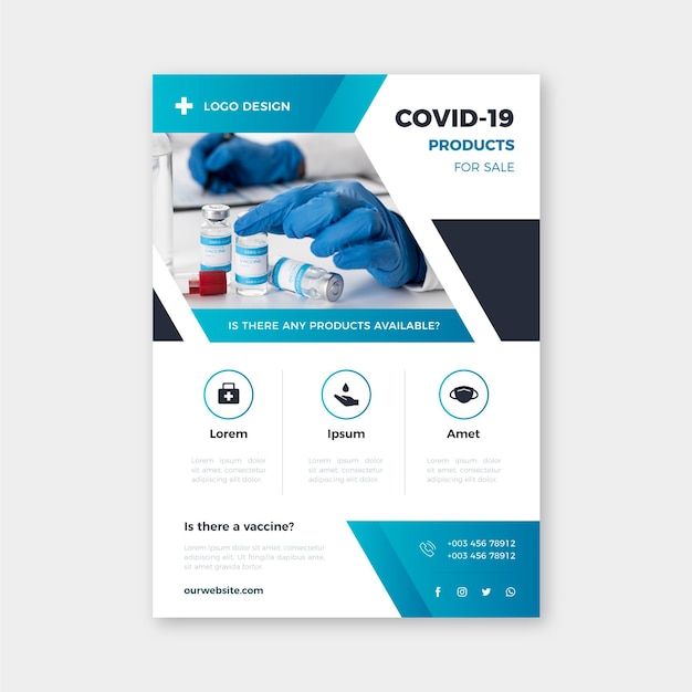 Free vector coronavirus medical products flyer with photo