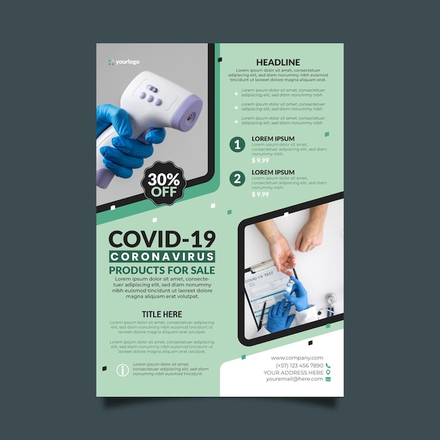 Free Vector coronavirus medical products poster template with photo