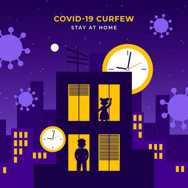 Free Vector coronavirus night curfew illustration