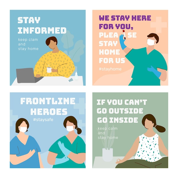 Coronavirus pandemic social template set vector