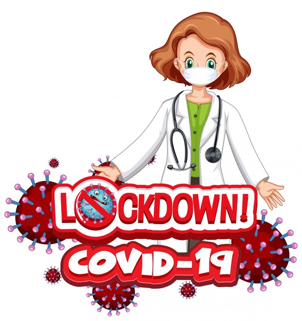 Coronavirus poster  with word and doctor wearing mask