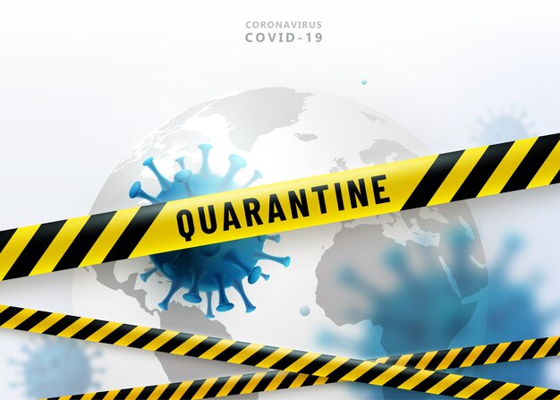 Coronavirus quarantine  background. Virus 2019-ncov attack earth globe. Warning protection strips