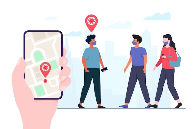 Free Vector coronavirus tracking location app - concept