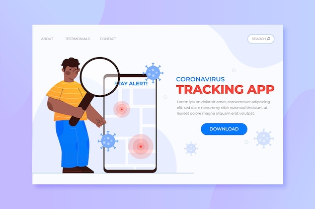 Coronavirus tracking location app landing page template