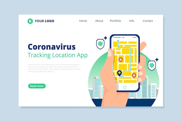 Free Vector coronavirus tracking location app - landing page